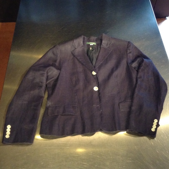 LRL Ralph Lauren 100% Linen Blazer Women’s 16 Dark Navy Blue 3 Button Lined - Picture 1 of 12